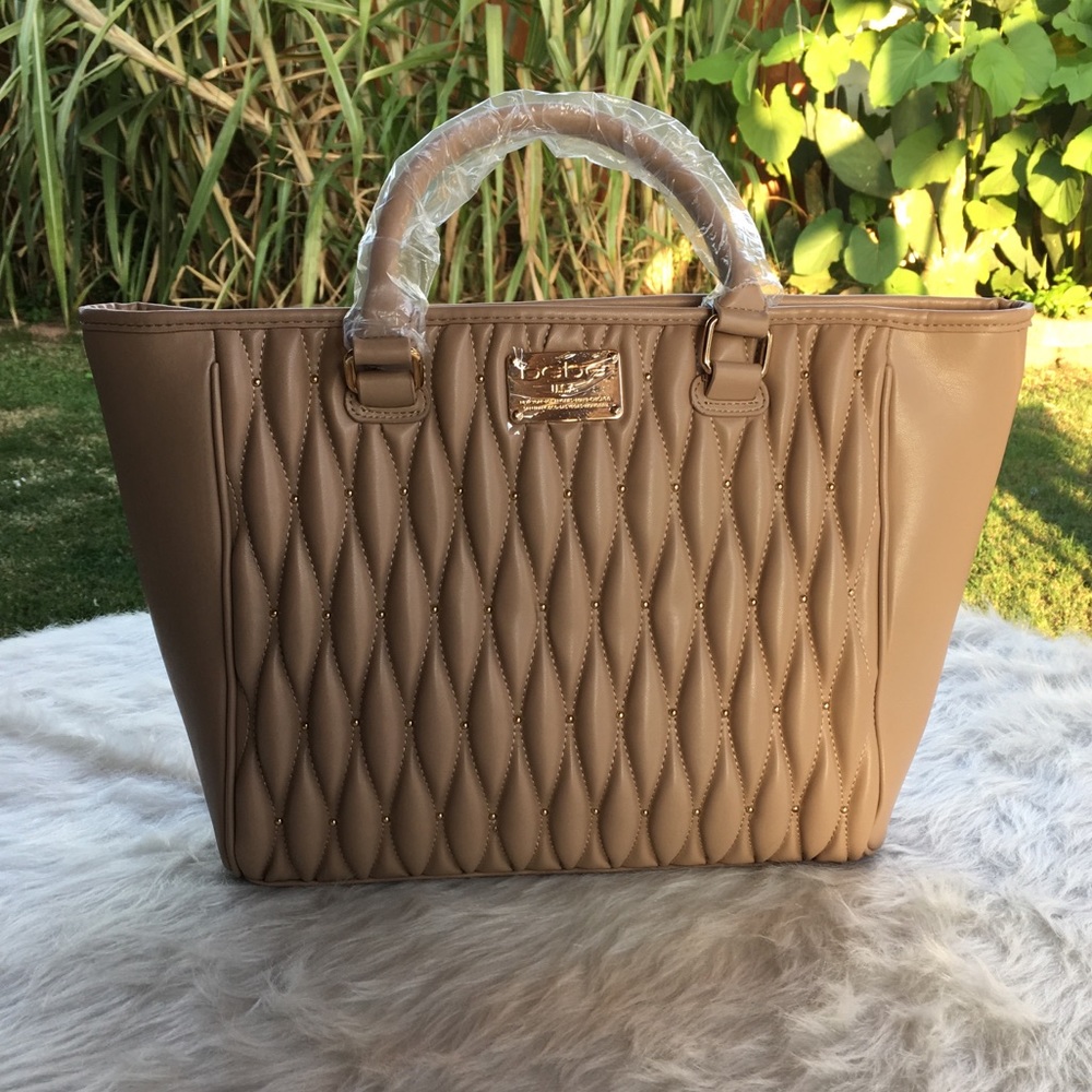 🌸💎🌟BEBE DIAMANDA QUILTED STUDDED ZIP TOTE BAG FAUX LEATHER PURSE NWT HANDBAG